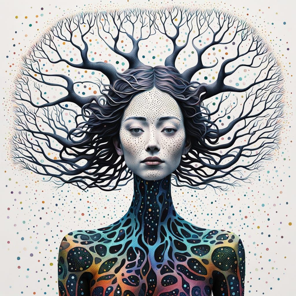 Surreal Bio Art Sculpture: Ethereal Iridescent Woman Blossom...