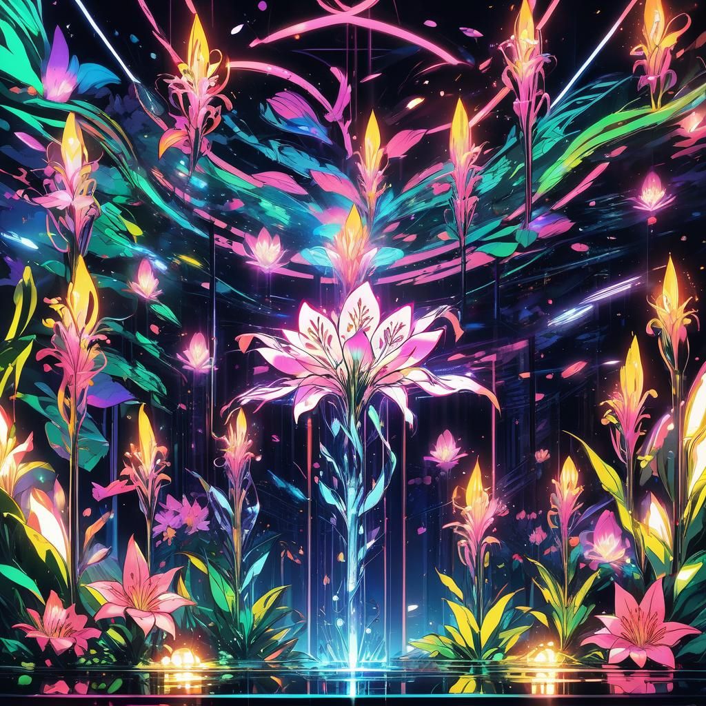 Surreal Glass Lilies Shine in Neon Fantasy Manga Art