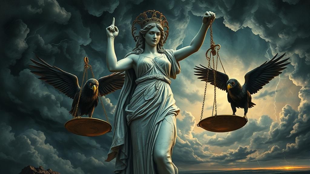 Athena Statue with Vultures in Surreal Setting