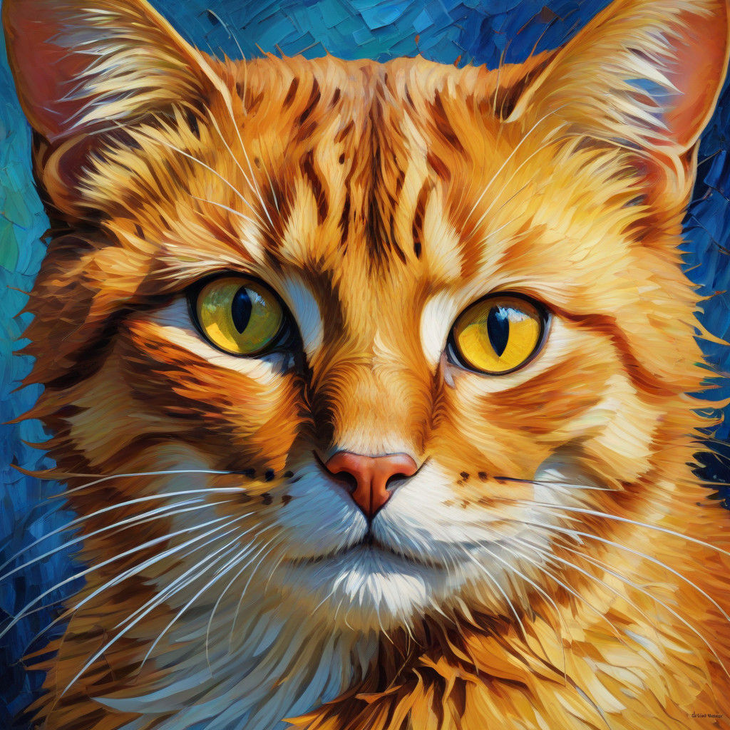 Golden Feline Portrait in Impressionistic Style