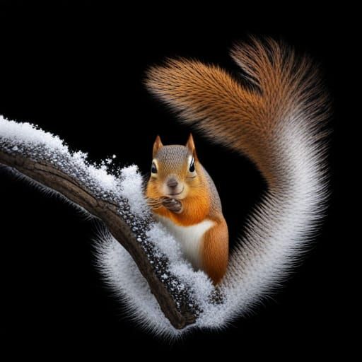 Squirrel Maestro Capering on Tree Branch