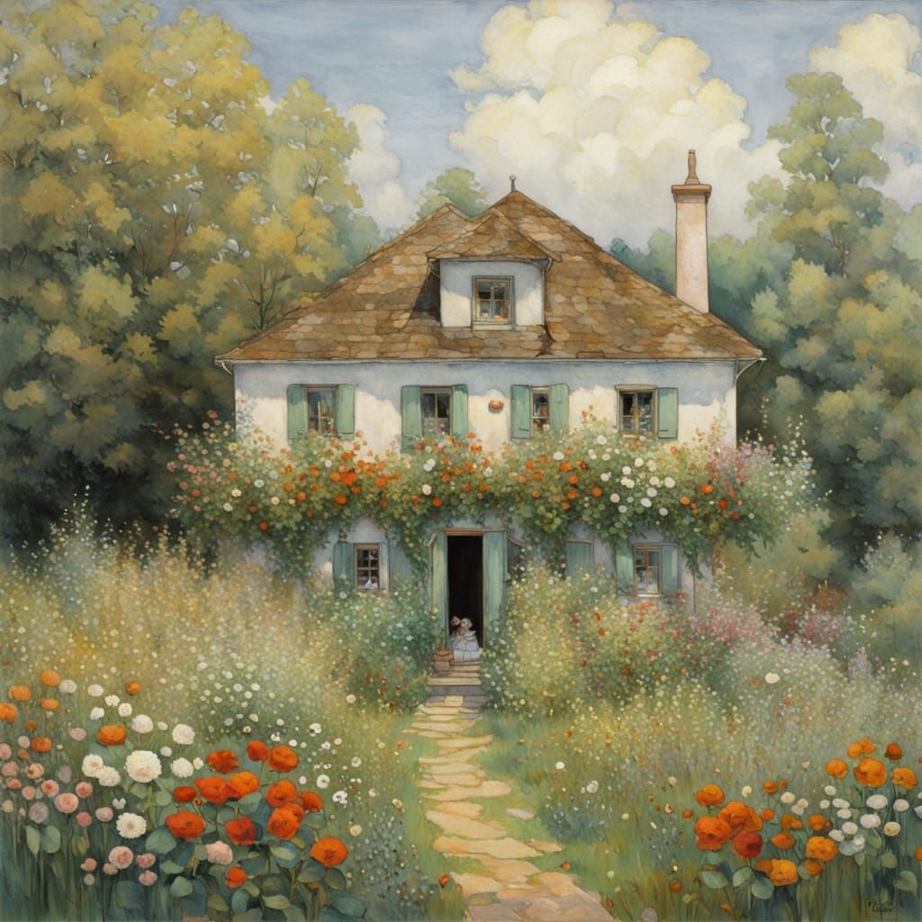 Maxamilistic Cottagecore Tranquillity Klimt, flowers