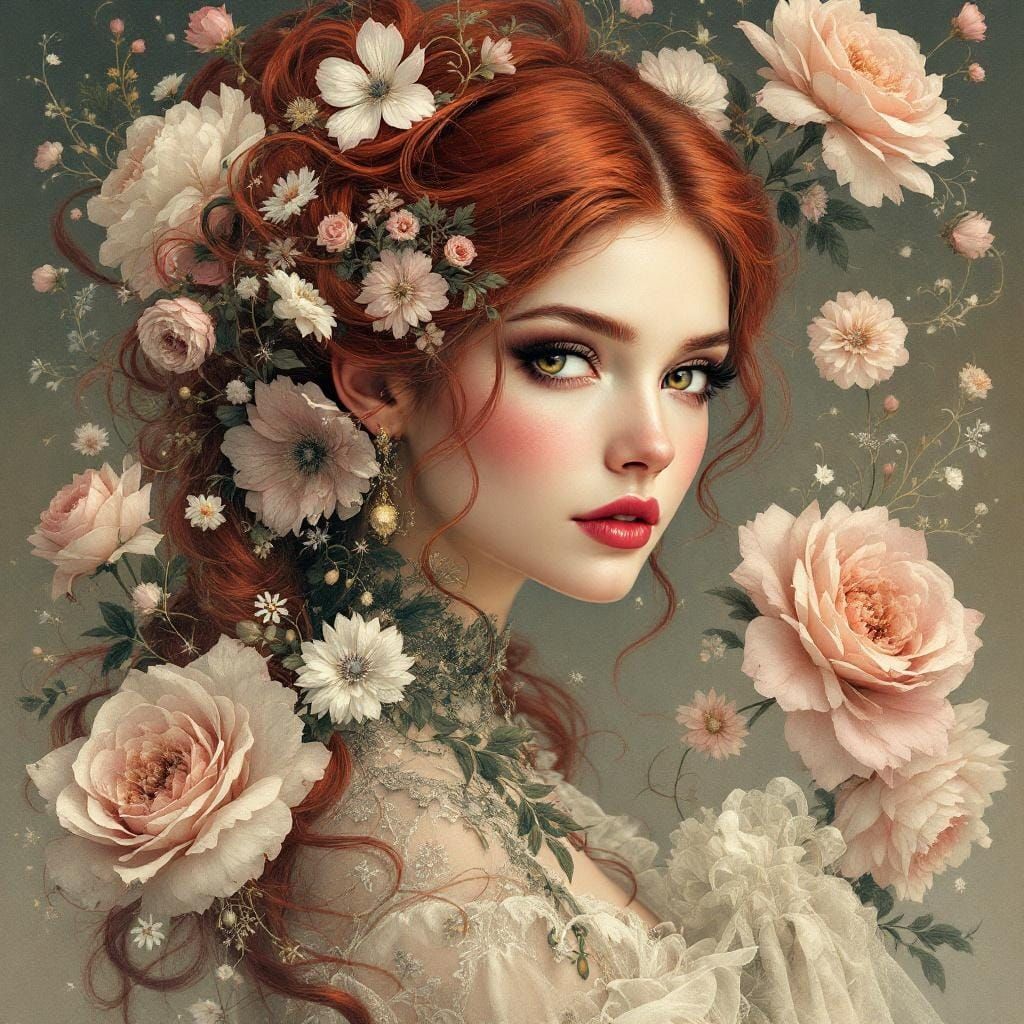 Victorian Lady with Florals in Fairytale Style