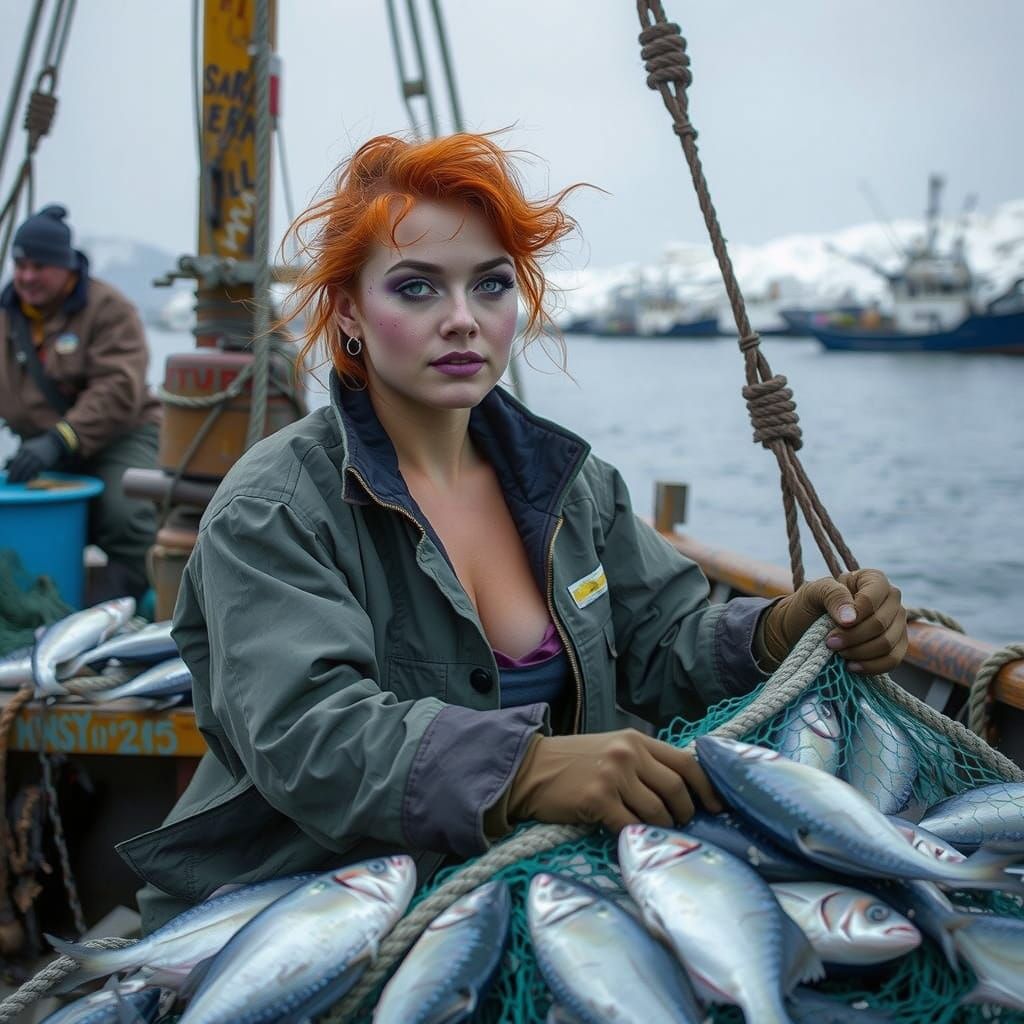 Icelandic Fisherwoman Portrait in Digital Art Style