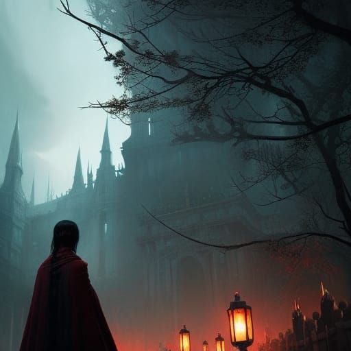 Vampire Geisha Girl Portrait in Horror Style