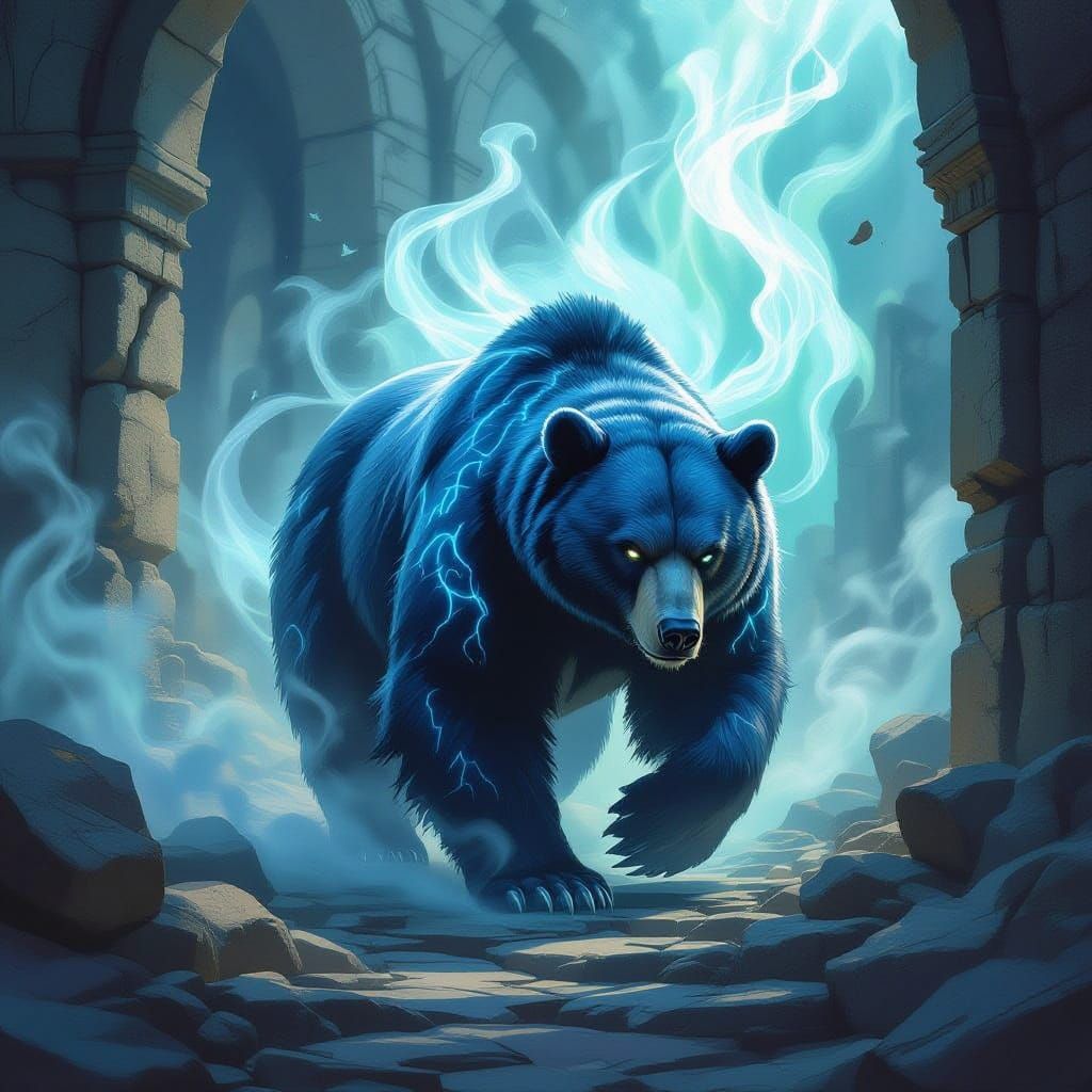 Majestic Bear in Ancient Ruins Digital Painting