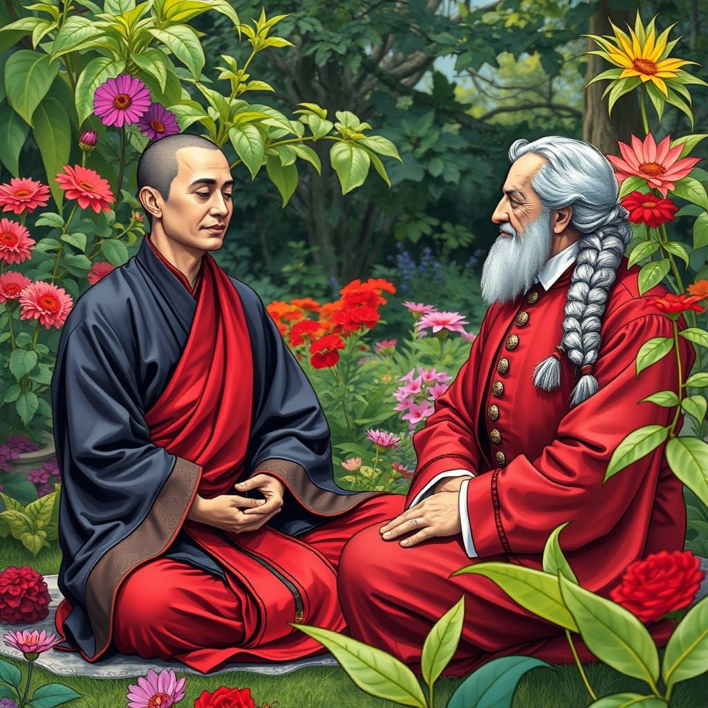 Thai Man and Italian Gentleman in Lush Garden