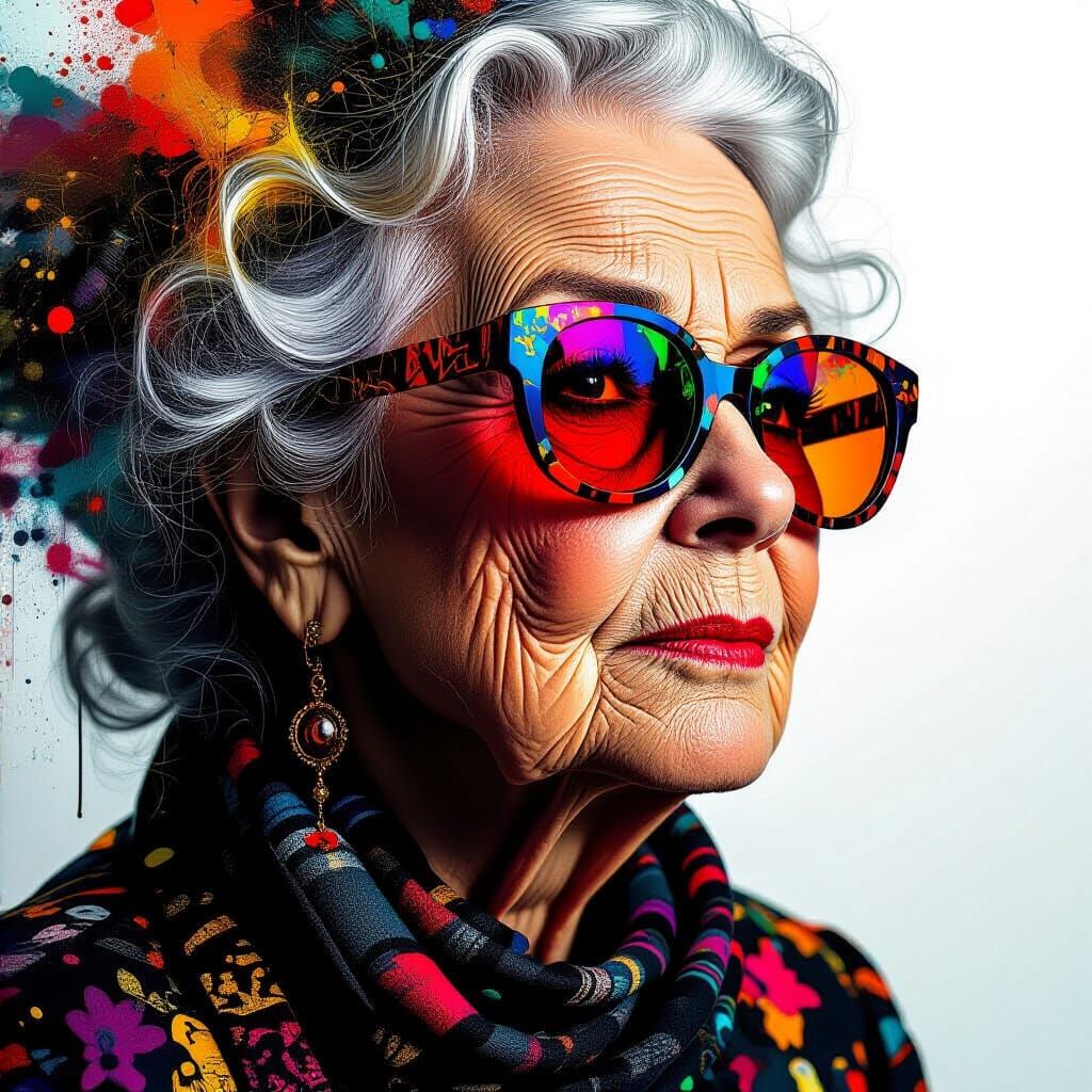 Surreal Double Exposure Portrait of a 60 Year Old Woman