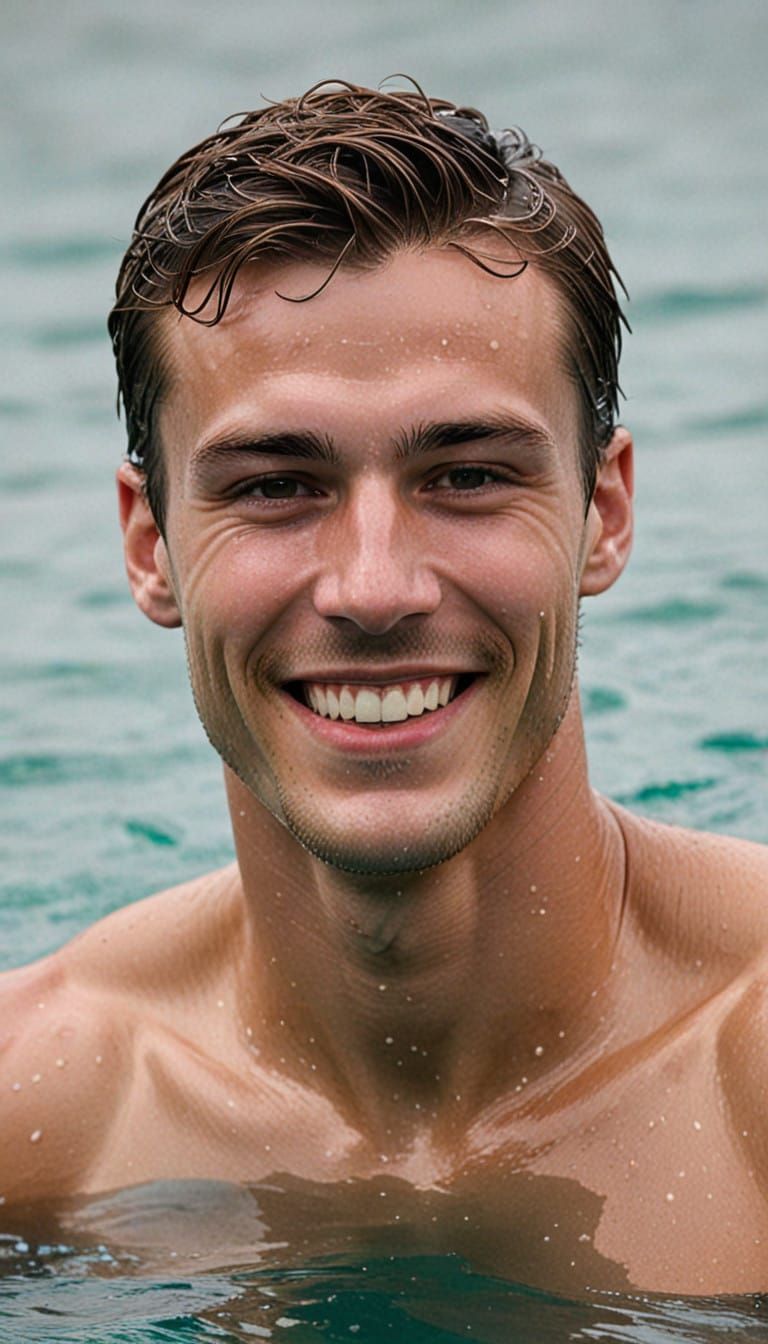 A Smiling Swimmer Breaks the Water's Surface