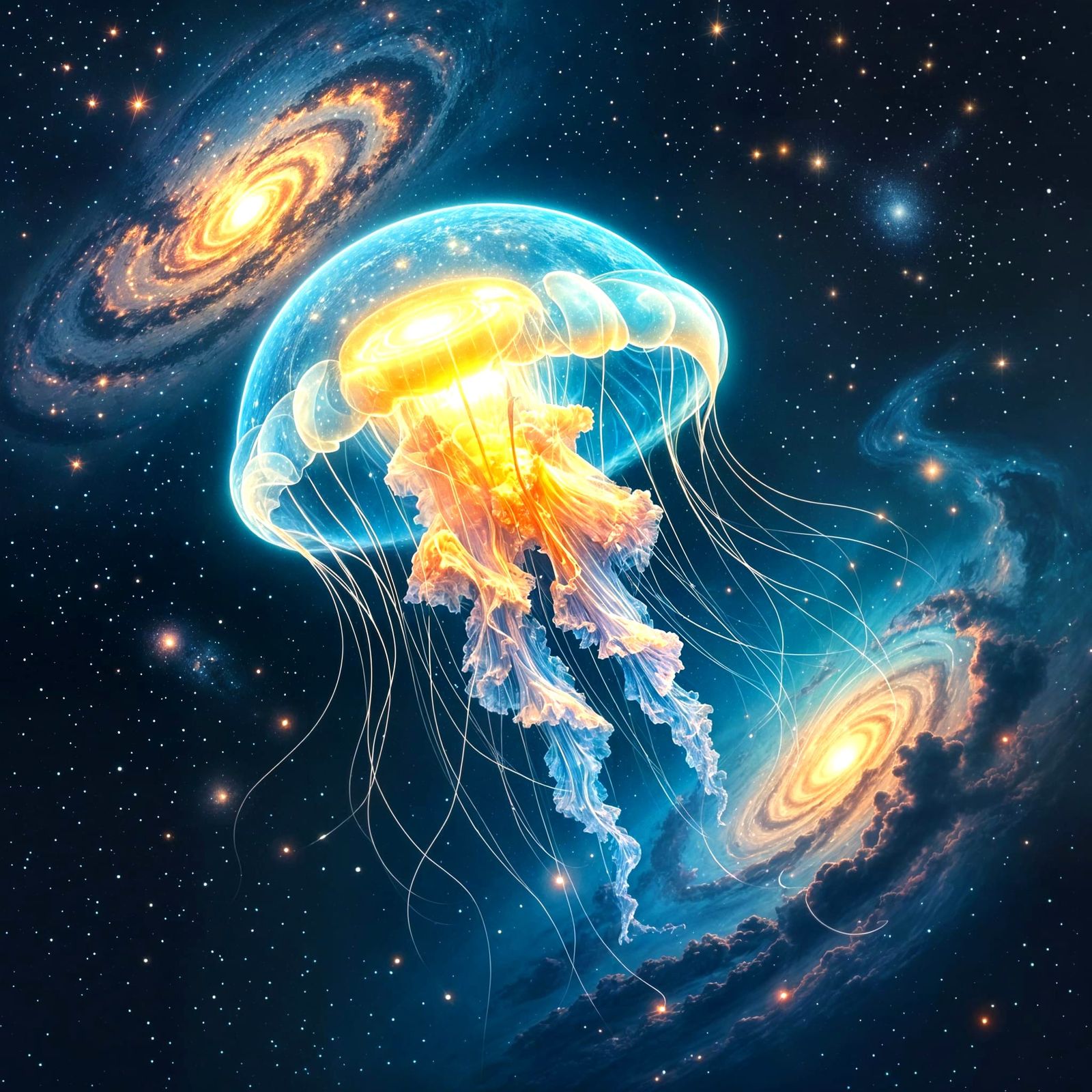 Bioluminescent Jellyfish Drifting Through Space, Fantastical...
