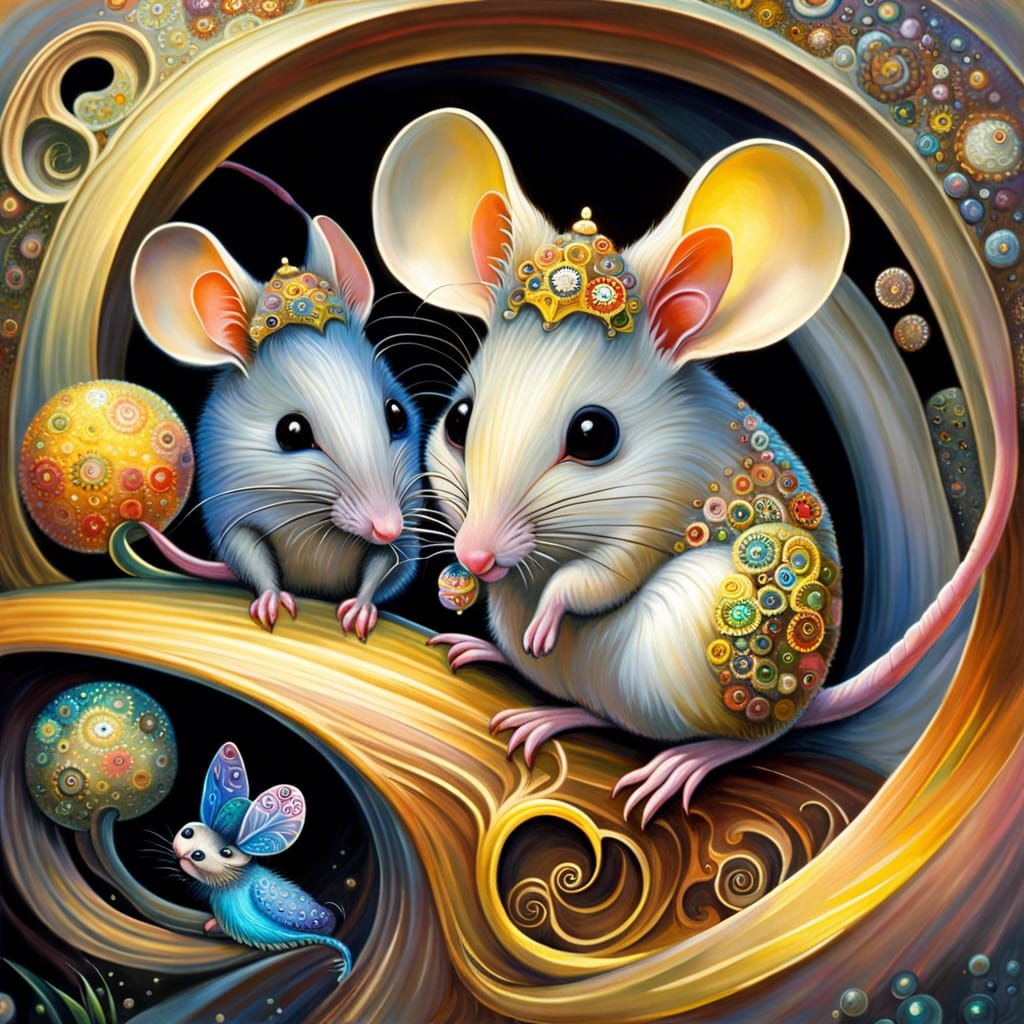 Mystical Mice in Dreamy Surreal Oil Painting