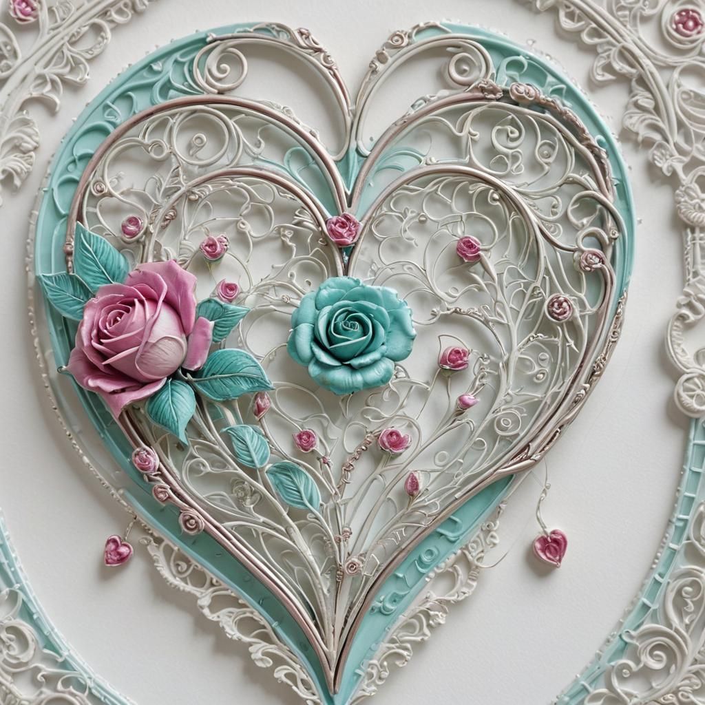 Art Nouveau Heart with Roses and Metallic Finish