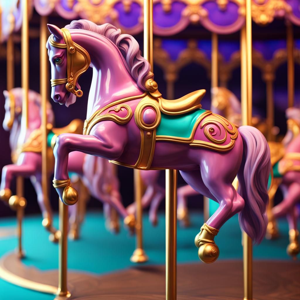 Pink and Purple Carousel Horse in Hyperdetailed Lighting