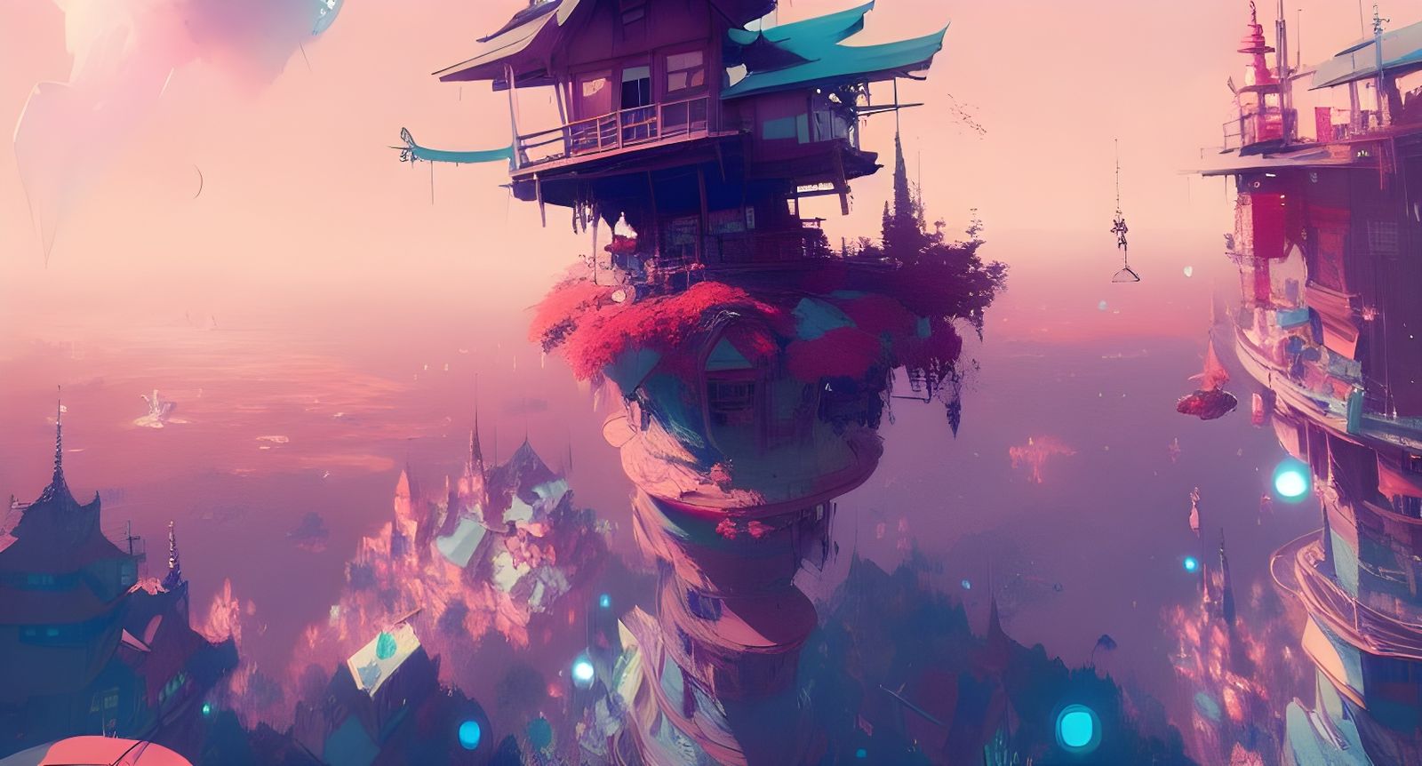 Fantasy Town in the Sky: Digital Illustration