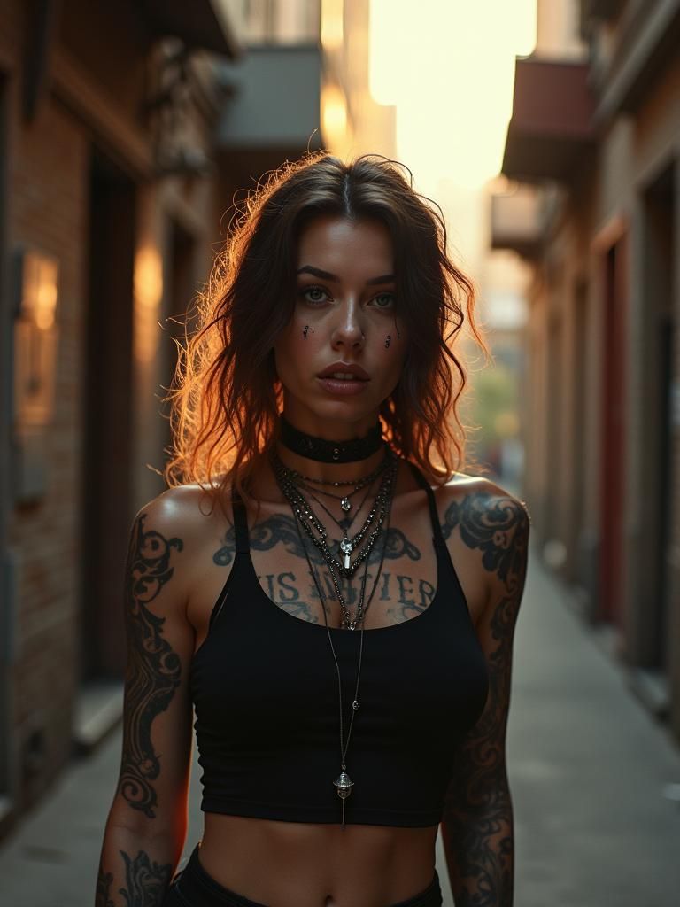 Edgy Woman in Gritty Alleyway Portrait