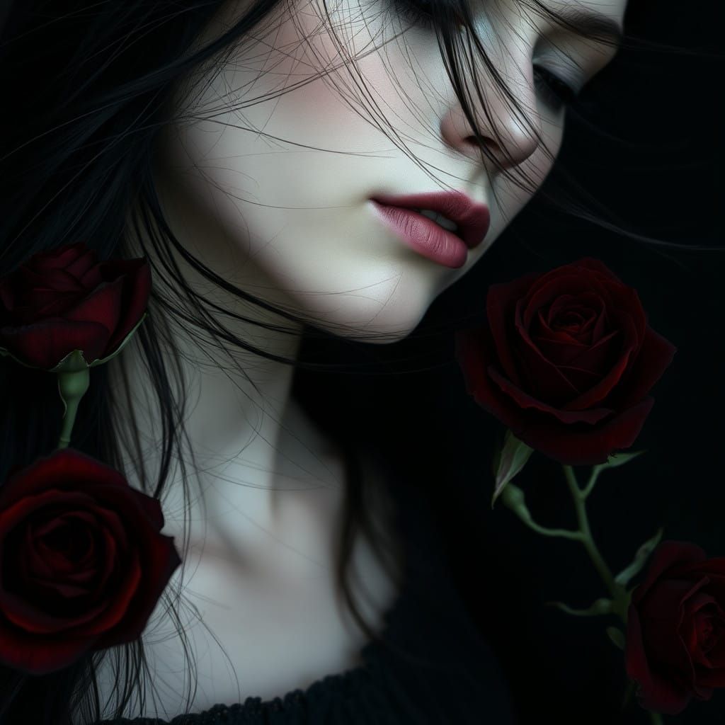 Ethereal Portrait of a Mysterious Woman in a Dark, Romantic....