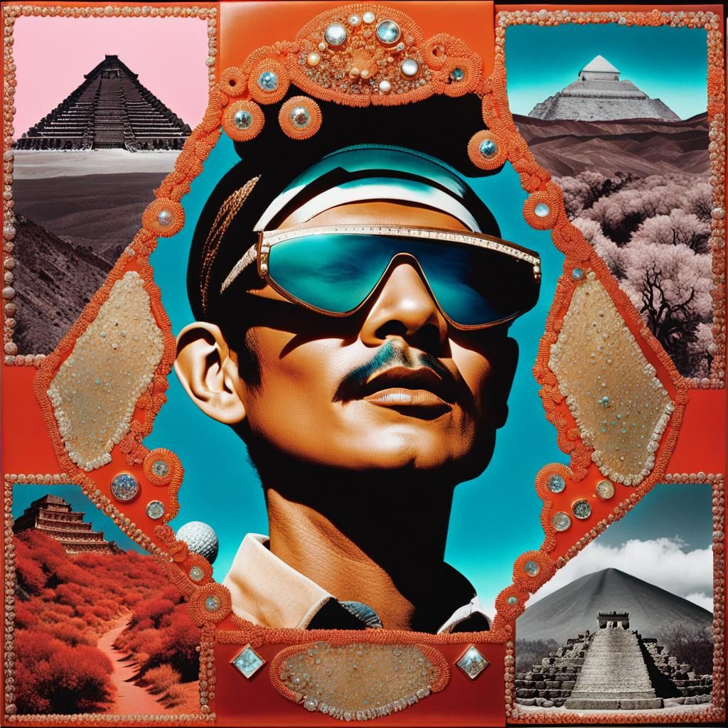 Nomad Portrait with World Landmarks in Collage Style