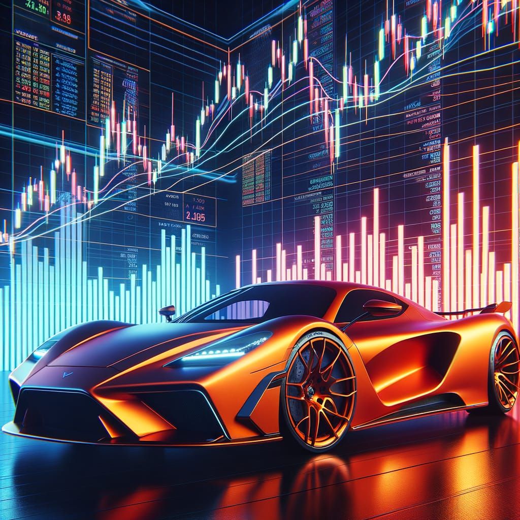 Sleek Orange Sports Car Before Financial Chart