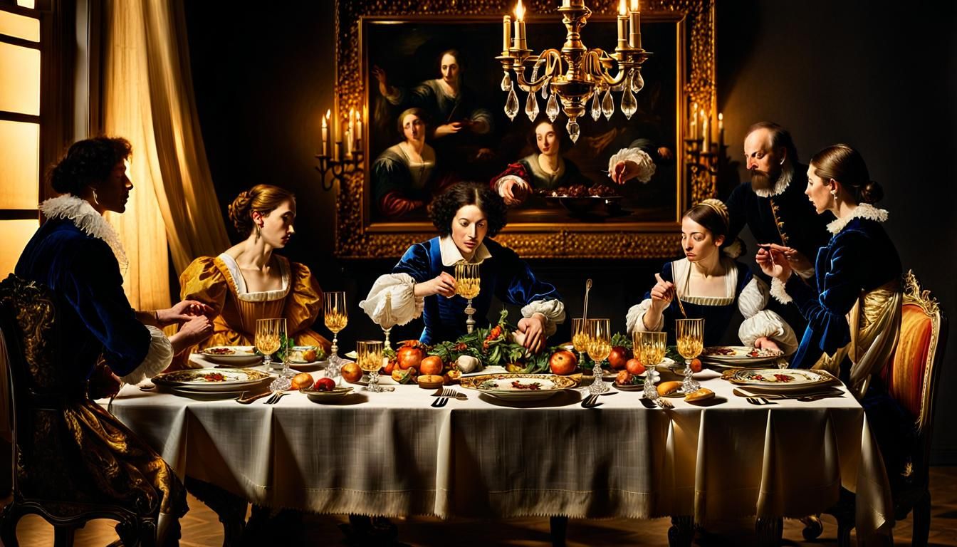 Baroque Dinner Scene in the Style of Old Masters