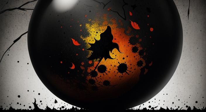 Halloween Ghoul in Glass Sphere: Ink Splatter Art