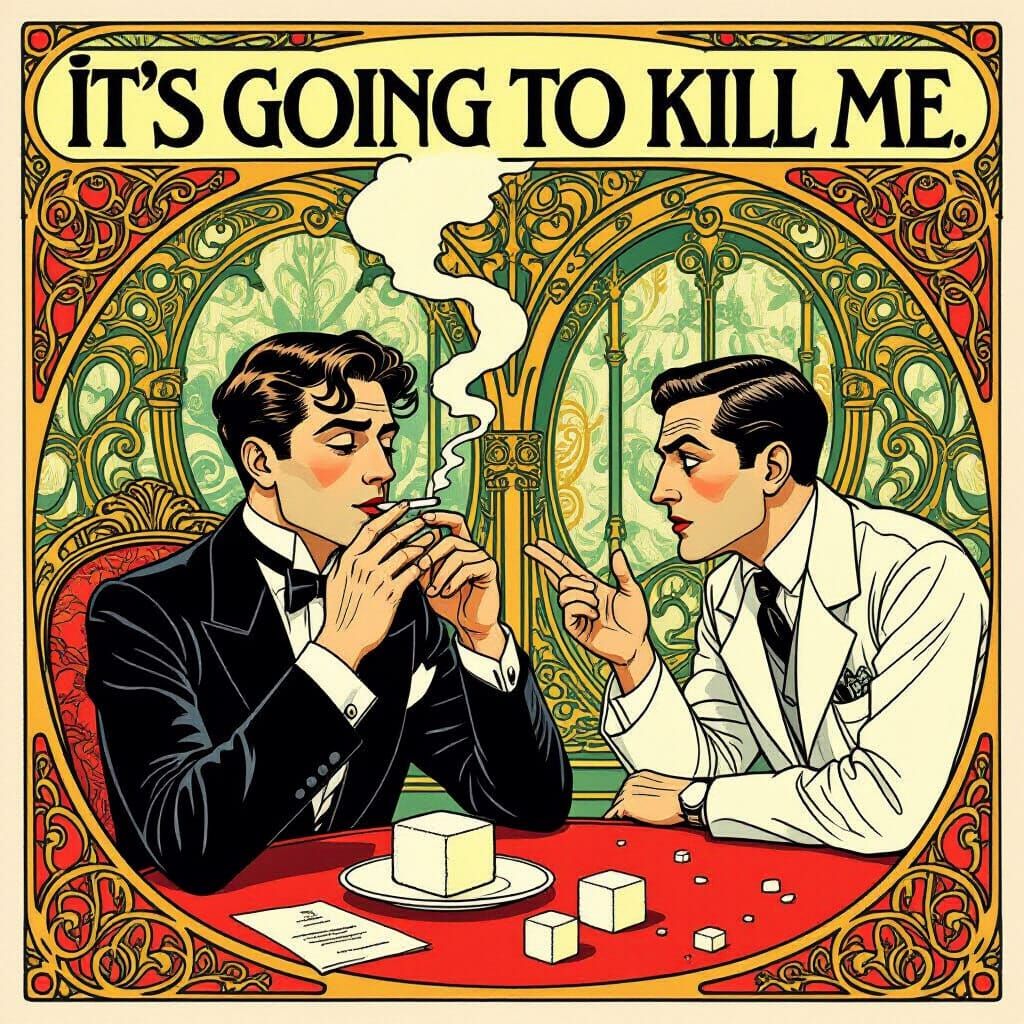 Art Nouveau Comic: Man Consuming Sugar