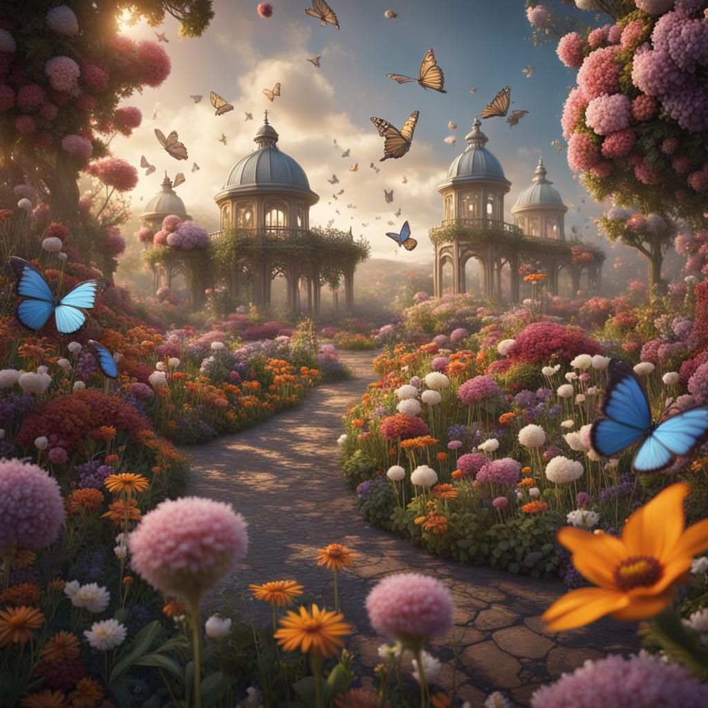 Birds, Bees, and Butterflies Pollinating a Garden