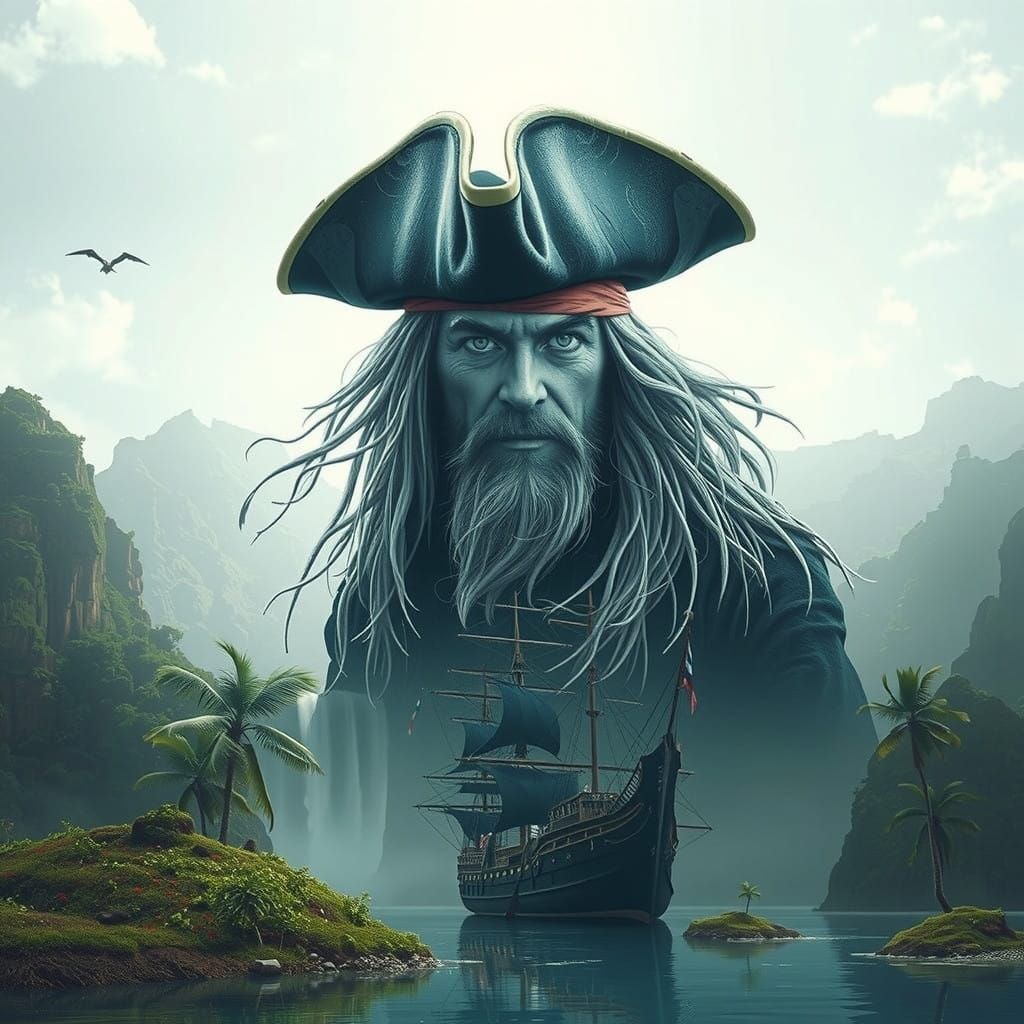 Ethereal Pirate Ship in Caribbean Landscape