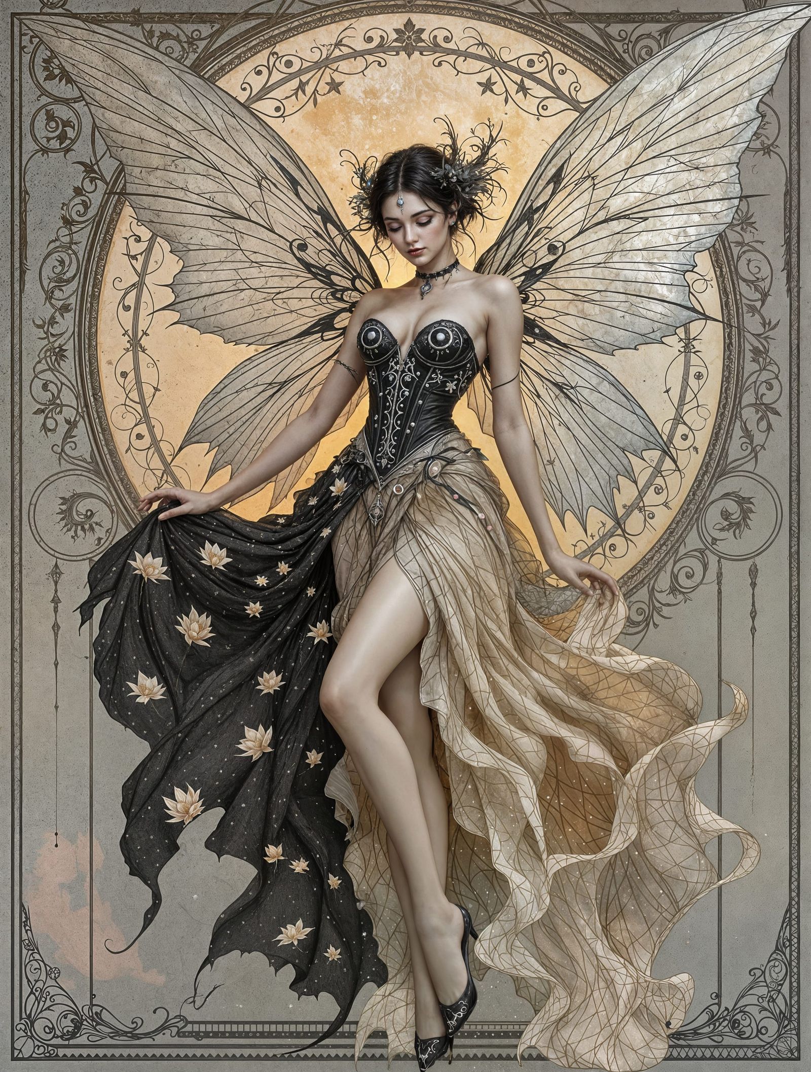 Surreal Fairy Embodies Inner Duality in Art Nouveau Style