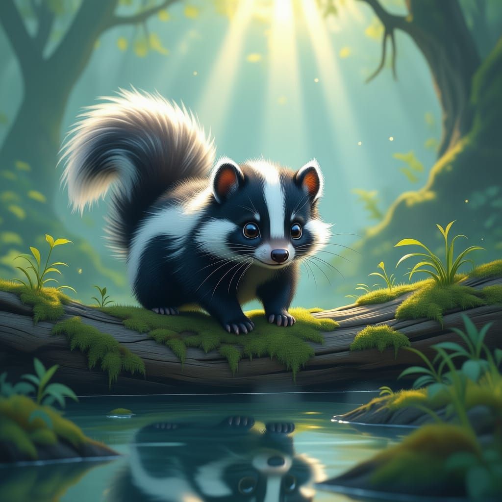 Ethereal Forest Skunk Over Mossy Log