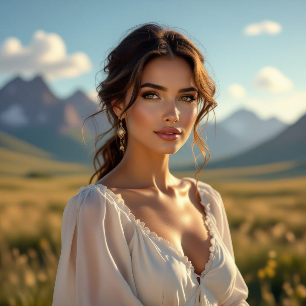 Timeless Woman in Beautiful Digital Landscape