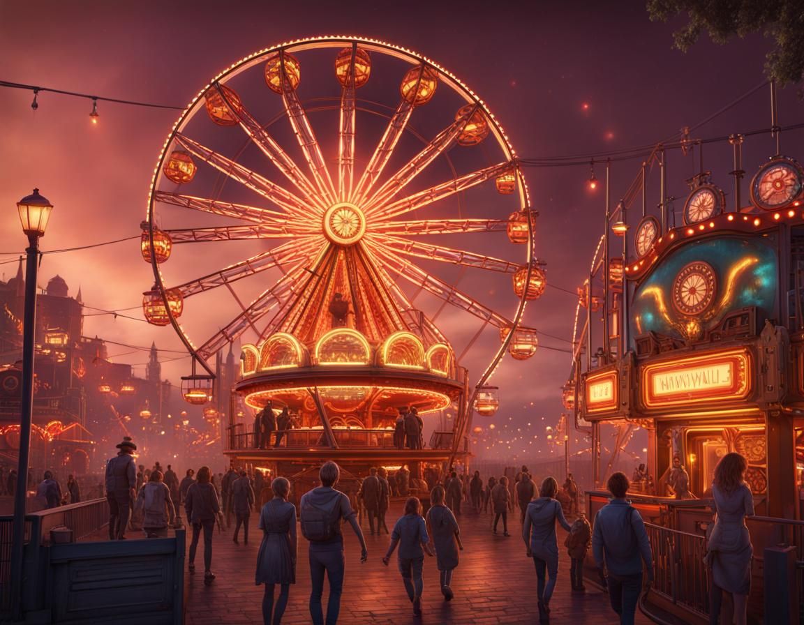 Nighttime Ferris Wheel in Detailed 3D Rendering