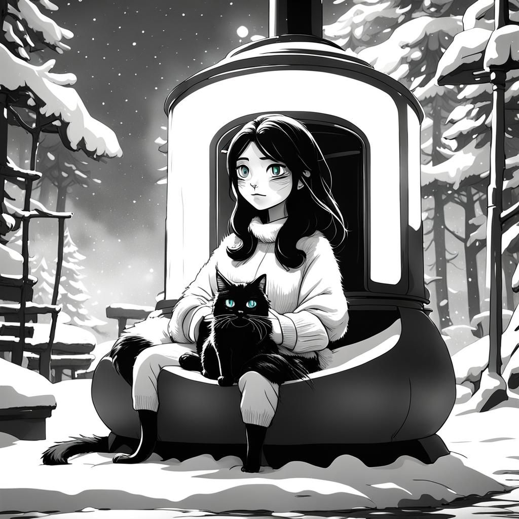 Girl with Cats in Miyazaki Style 3D Art