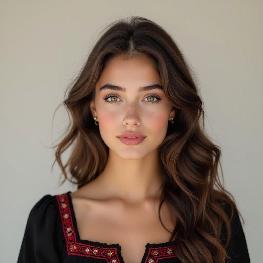 Galician Woman in Traditional Dress with Panther at Sunset