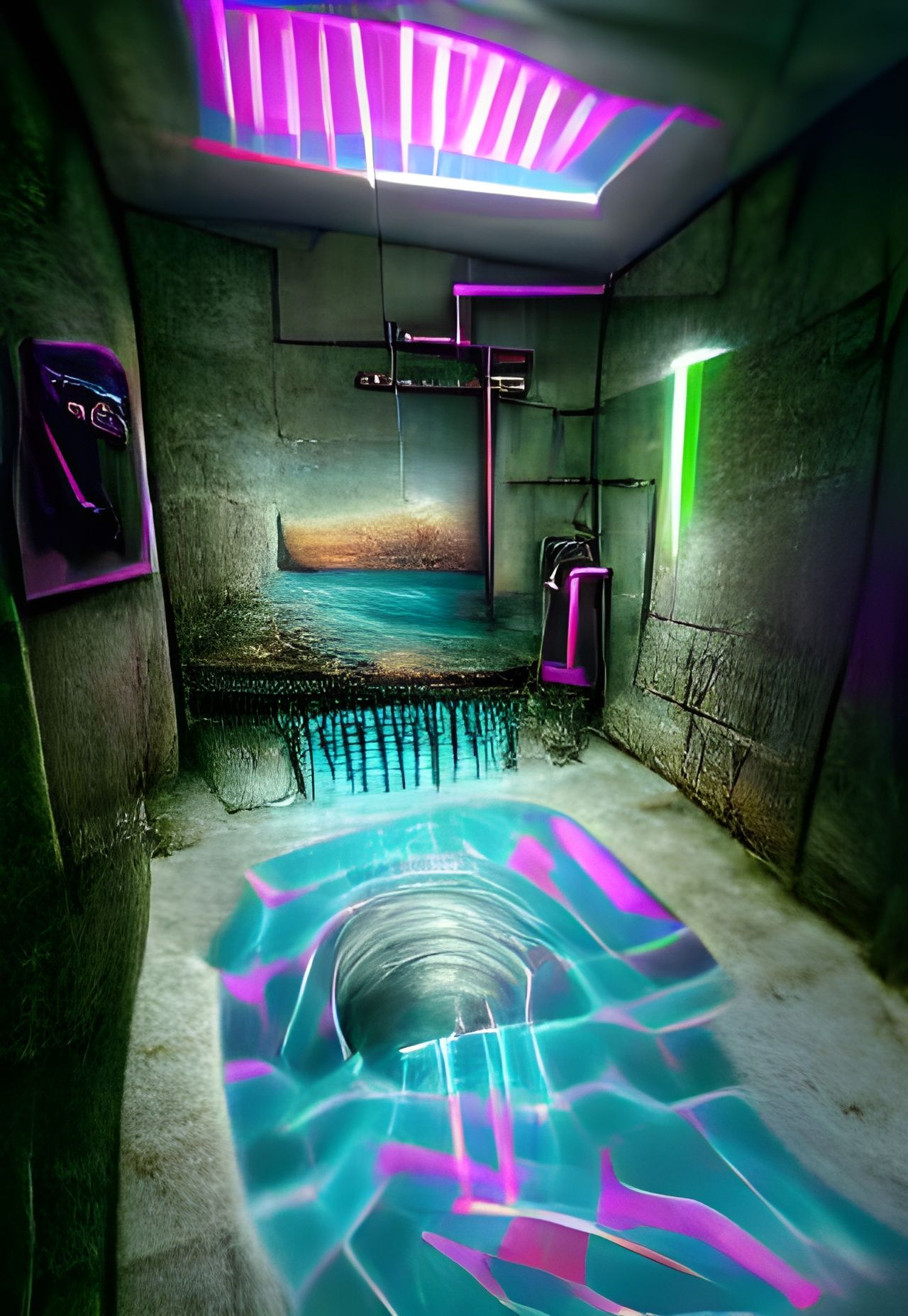 Holographic Synthwave Sewer Spa Room in 8K