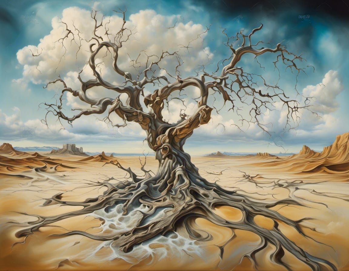 Surreal Desert Landscape with Sea Foam and Hands