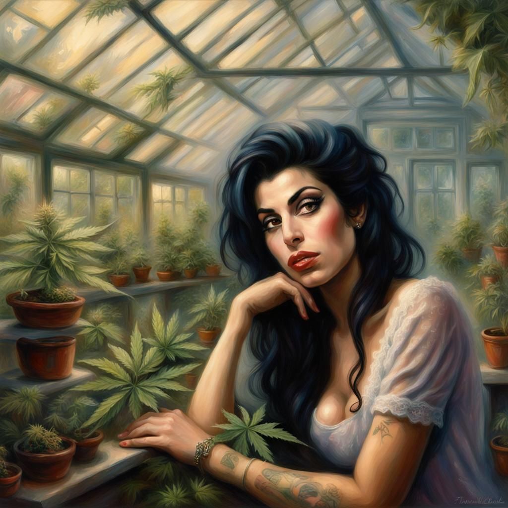 Amy Winehouse in Ethereal Cannabis Greenhouse
