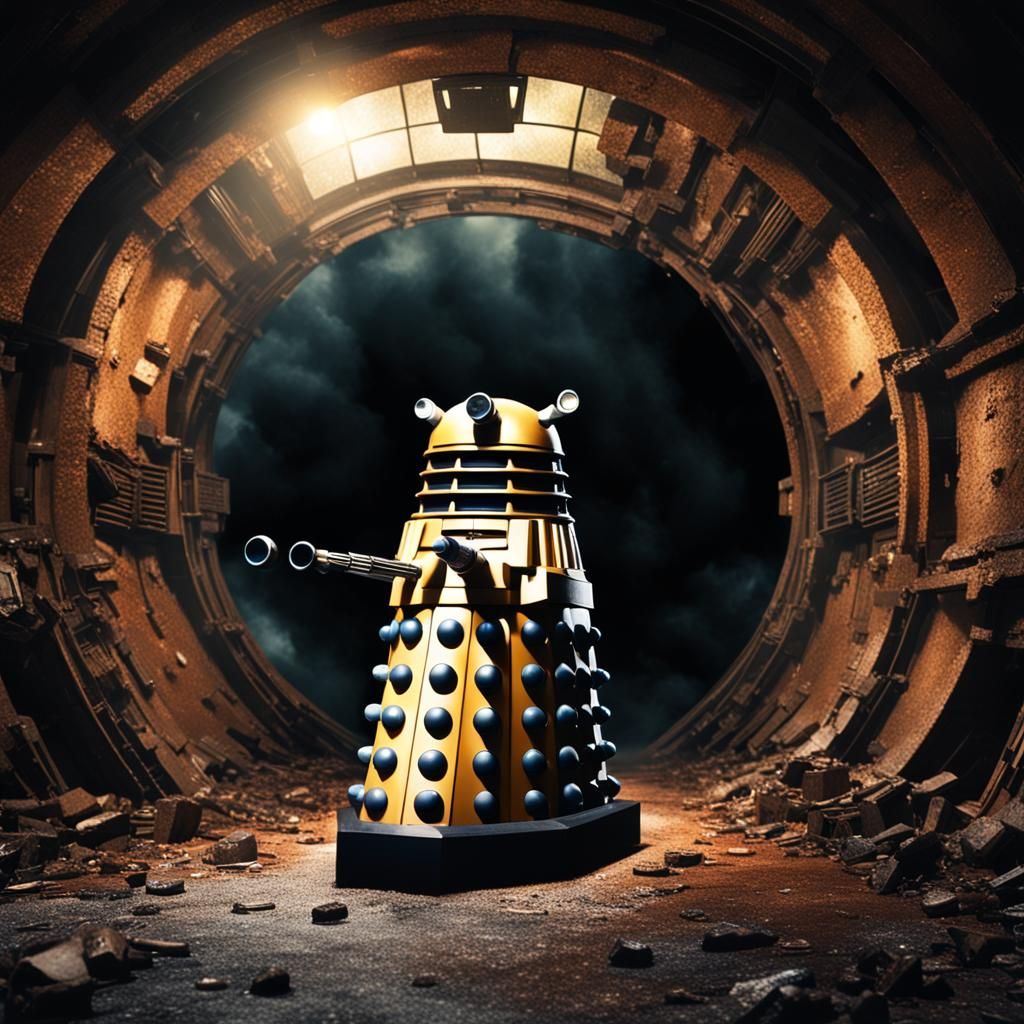 Daleks Emerge Through Portal in Dystopian Landscape
