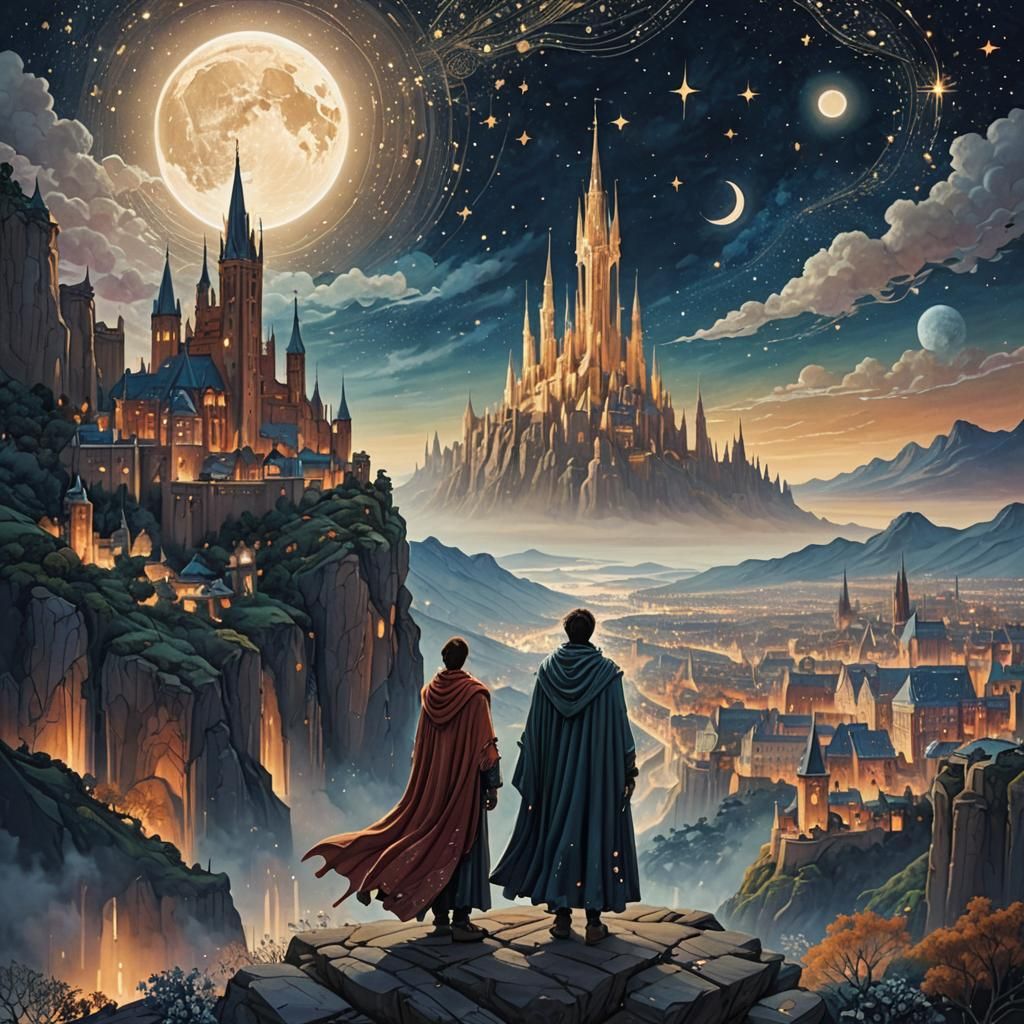 Celestial Wanderer Overlooking Mystical City