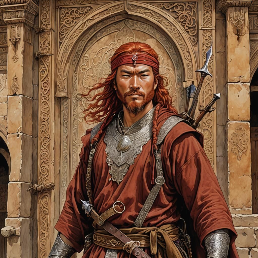 Mongol Warrior at Baghdad Gate in Bande Dessinées Style