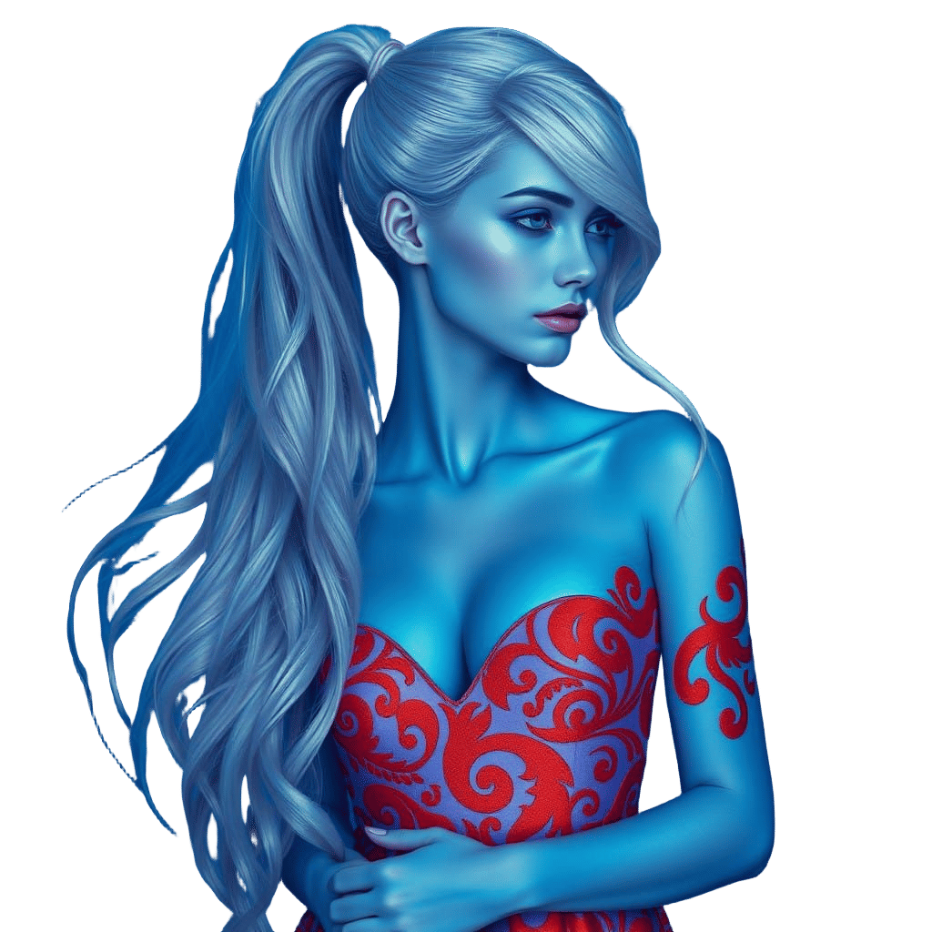 Ethereal Goddess with Vibrant Blue Skin and Lavender Dress