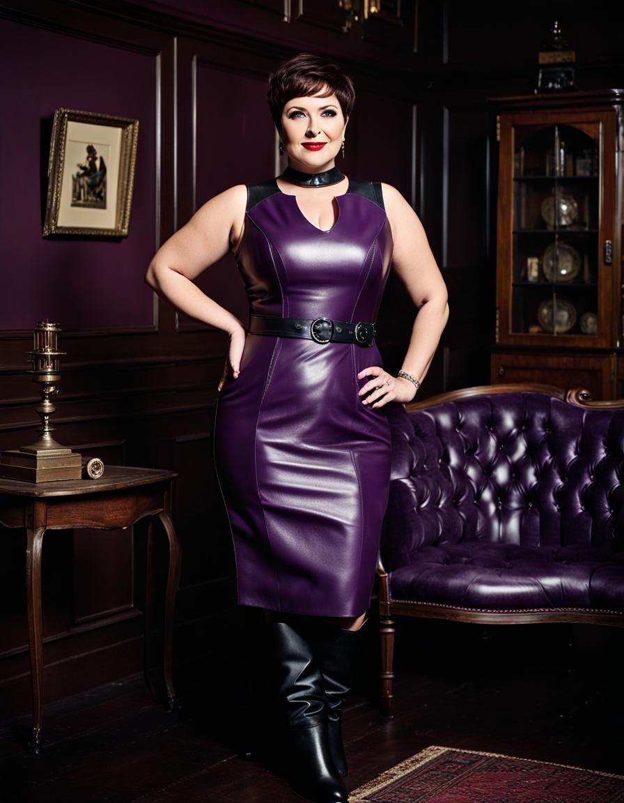Gothic Woman in Purple Leather Dress, Pop Art Portrait