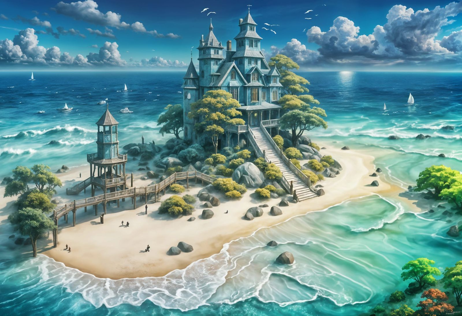 Ethereal Victorian Fantasy Manor in Sunny Forest Garden