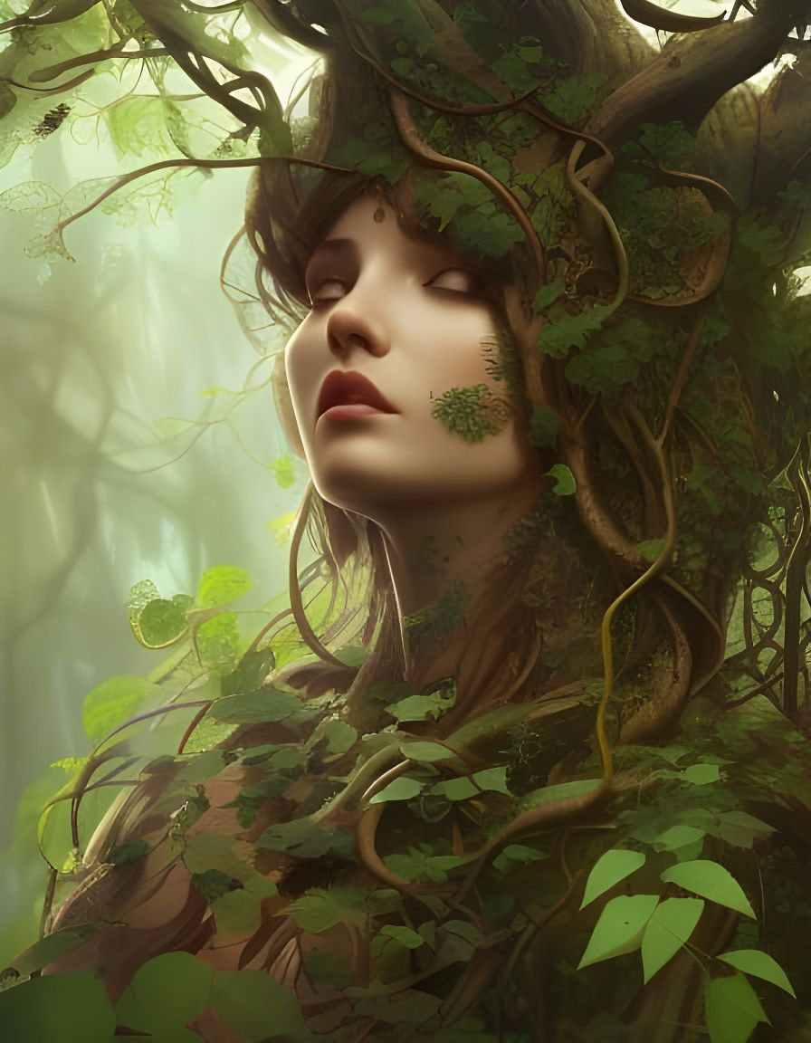Sleeping Dryad Portrait in Art Nouveau Style