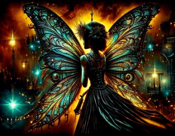 Steampunk Fairy with Zentangle and Metallic Texture