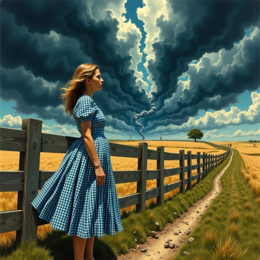 Gingham-Dressed Dorothy Bids Farewell to Kansas Farm