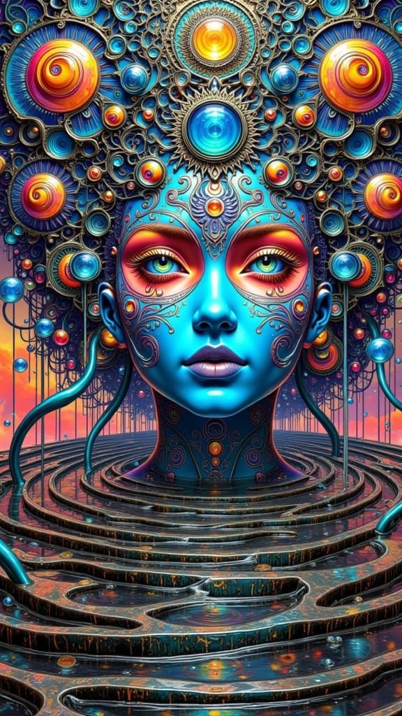 Blue Goddess Emerges from Water Vortex