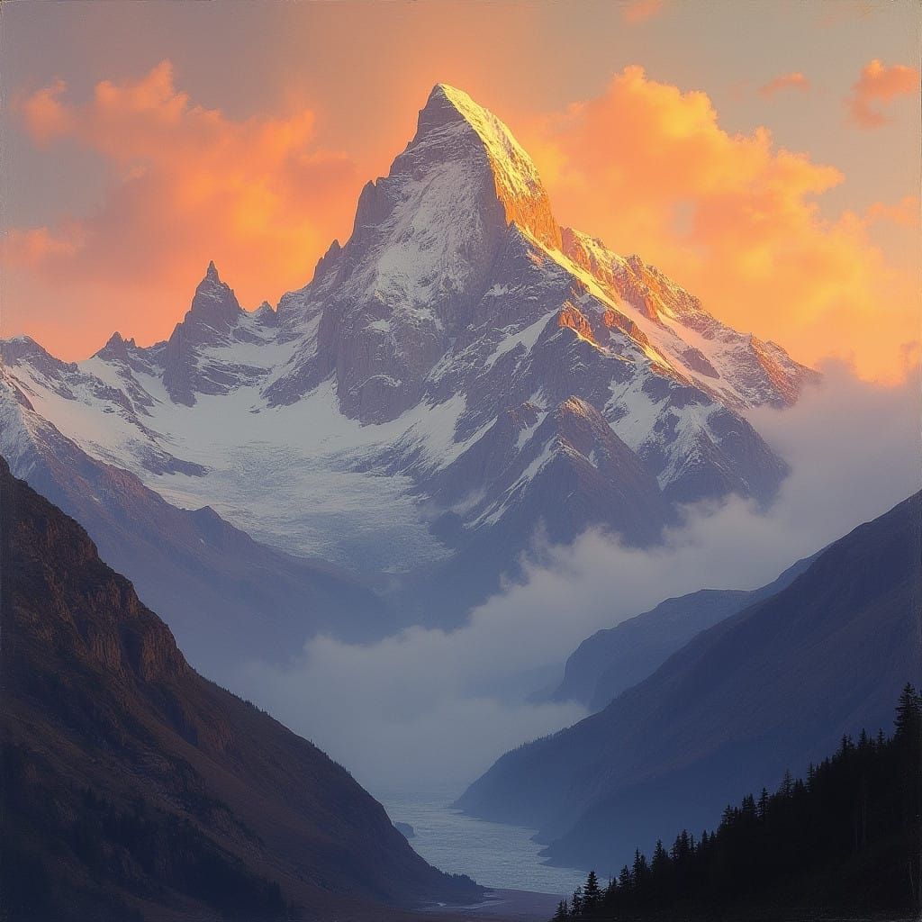 Majestic Mountain Peak Under Golden Sunset