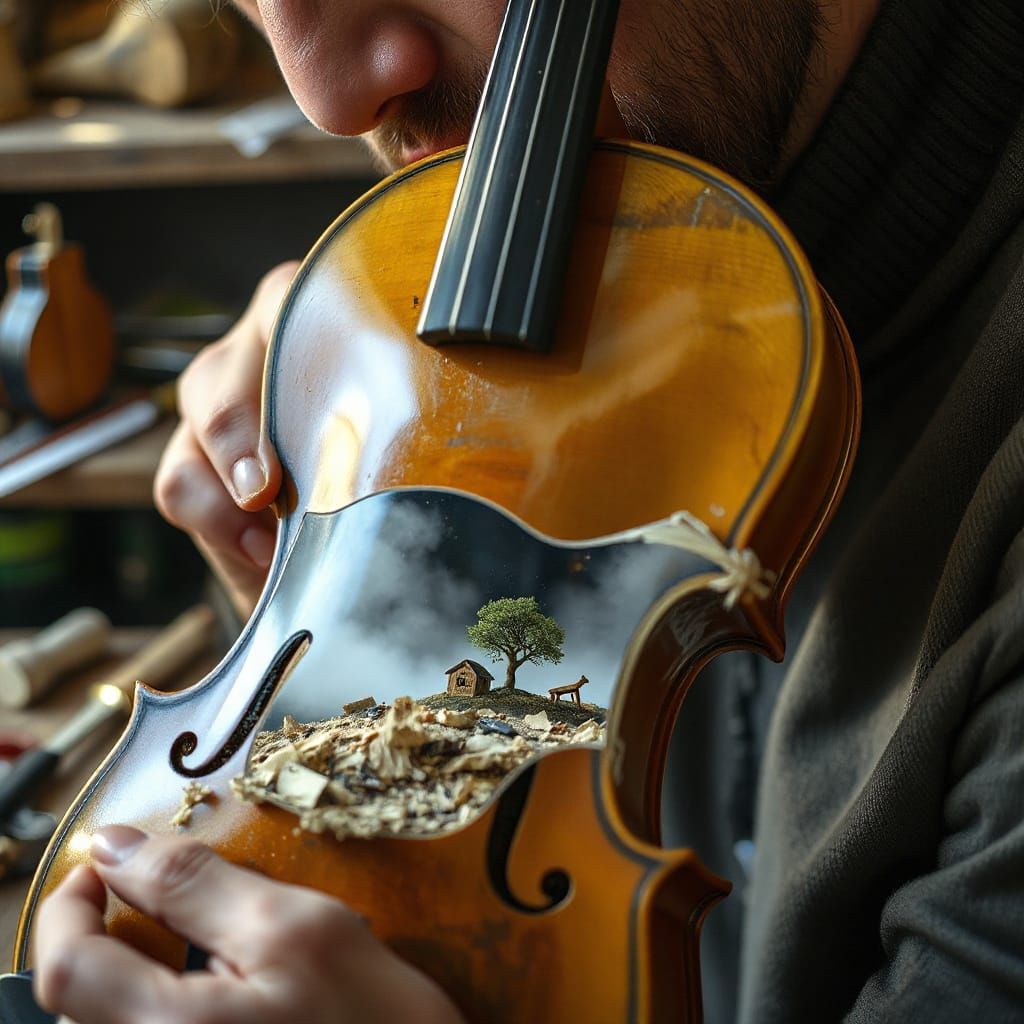 Luthier Crafts Miniature World Inside Violin