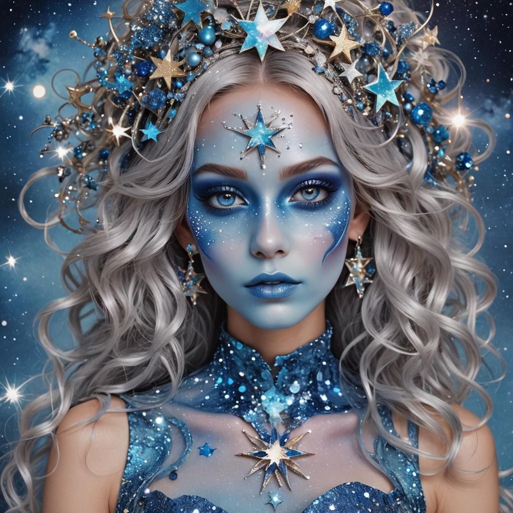 Sparkling Blue StarChild with Galaxy Eyes