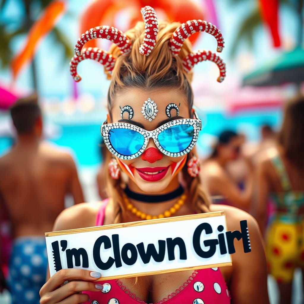 Diamond Clown Girl Portrait on a Lively Beach